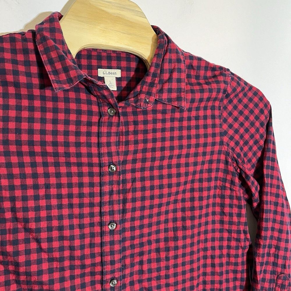 LL Bean Women's L Gingham Lightweight Organic Cotton‎ Button Down Flannel Shirt